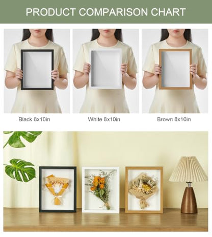 8x10 Shadow Box Frame with Shatterproof Clear Glass & Push Pins - color: Black+foam Back+foam Packaging, size: 8x10