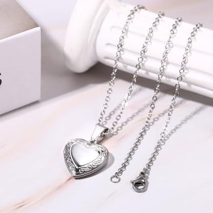 OIDEA Locket Necklace for Women: Gold Photo Lockets that Hold Picture Stainless Steel Necklace with Picture Inside Birthday Mothers Day Jewelry Gifts for Womens - color: heart - silver
