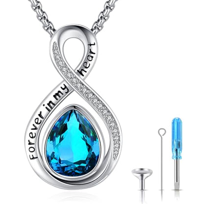Eusense Cremation Jewelry for Ashes Urn Necklace to Put Ashes In 925 Sterling Silver Memorial Pendant Tree of Life Infinity Urn Necklaces for Ashes Necklace for Women Men - style: F-Infinity Urn-12-Dec.-Blue Topaz