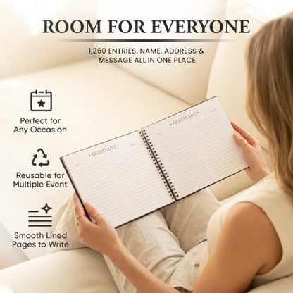 Iconikal Hardcover Guestbook 1260 Entries Charcoal 10x8" Spiral