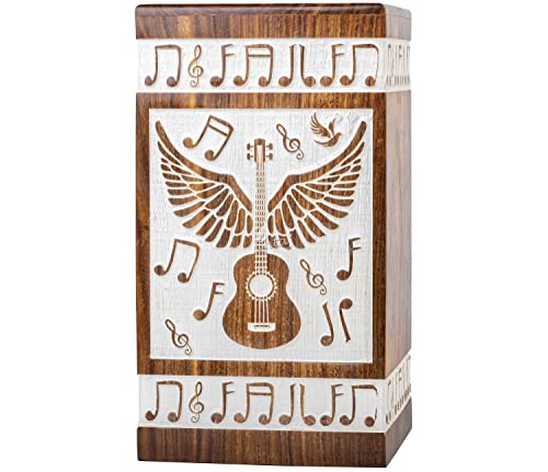 Guitar Wings Wooden Keepsake Urn for Human Ashes, 20 Cu in, White - color: Antique White, size: Keepsake (20 lbs)