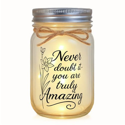 Mason Jar Night Light - Inspirational Gift for Women, Friends, Coworker - Engraved "You Are Truly Amazing" Birthday, Graduation, Thank You Gifts - Home Decor Lamp - style: You Are Amazing