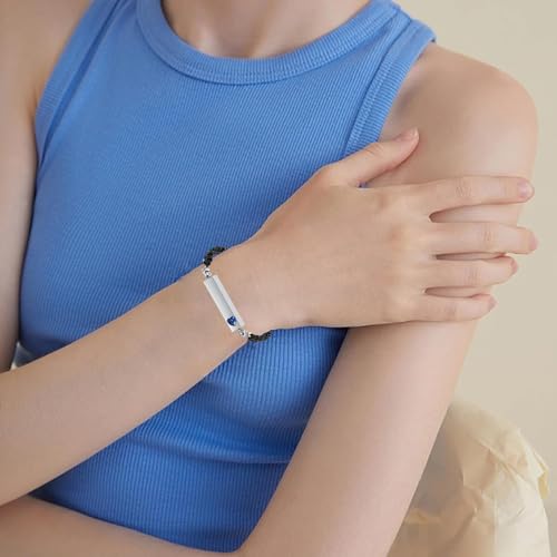 Hearbeingt Crystal Heart Cremation Jewelry Bar Urn Bracelet for Ashes - color: Silver-Blue stone