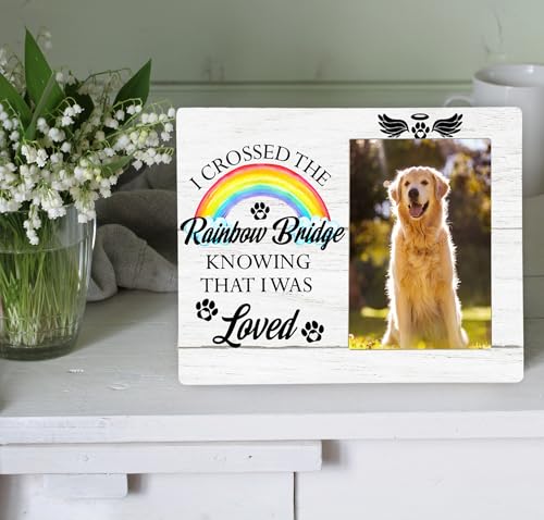 Dog Memorial Photo Frame, I Crossed the Rainbow Bridge Pet Memorial Picture Frame Gifts for Dog Lover, 4x6 inch Photo - style: Rainbow Bridge
