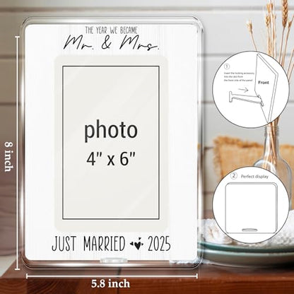 Wedding 2025 Picture Frame Gifts for Couples, Mr and Mrs Gifts | Bridal Shower Gift, Bride to Be Gift, Married Couple Newlywed Picture Frame for 4 x 6 Inch Photo - color: JUST