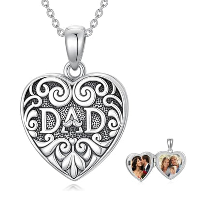 Midari Personalized Heart Locket Necklace That Hold 2 Pictures 925 Sterling Silver Oxidized Photo Necklace Memory Custom Photo Lockets Necklaces Jewelry Gifts for Family Women Lover Mom Dad - color: Father, style: Locket Only