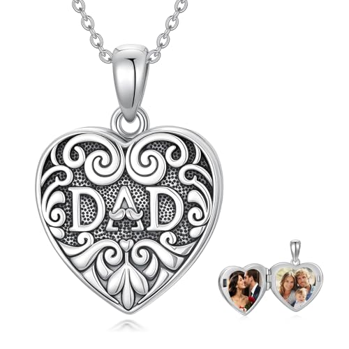 Midari Personalized Heart Locket Necklace That Hold 2 Pictures 925 Sterling Silver Oxidized Photo Necklace Memory Custom Photo Lockets Necklaces Jewelry Gifts for Family Women Lover Mom Dad - color: Father, style: Locket Only