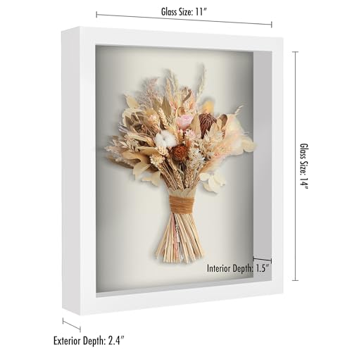 Americanflat 11x14 Shadow Box Frame with Shatter-Resistant Glass - Silhouette Collection - Large Shadow Box Display Case for Tabletop and Wall Display - White with Soft Felt Back | Shatter-resistant glass, 1.5 inch interior depth, hangs vertical or horizo