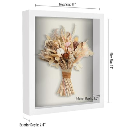 Americanflat 11x14 Shadow Box Frame with Shatter-Resistant Glass - Silhouette Collection - Large Shadow Box Display Case for Tabletop and Wall Display - White with Soft Felt Back | Shatter-resistant glass, 1.5 inch interior depth, hangs vertical or horizo