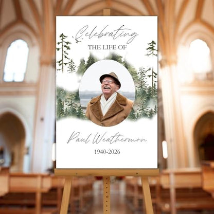 Memorial Tribute Custom Portrait Yard Sign – Funeral Reception Welcome Board – Editable Names & Dates - color: Version 7