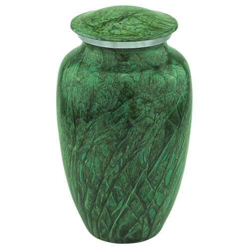 Green Harbor Cremation Urn for Ashes, Aluminum, Green Urn, Adult Sized Cremation Urn, 10.5 Inches High - color: Green