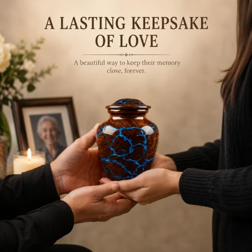 Small Cremation Urn for Human Ashes Adult - Keepsake Memorial & Funeral Urn for Mom, Dad | Premium Mini Rosewood Urn - Blue Resin Inlay | Sharing Urn for Men & Women, Pet Urn for Dog & cat - 20 CU/in - size: SMALL 20 Cu