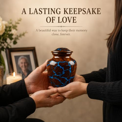 Small Cremation Urn for Human Ashes Adult - Keepsake Memorial & Funeral Urn for Mom, Dad | Premium Mini Rosewood Urn - Blue Resin Inlay | Sharing Urn for Men & Women, Pet Urn for Dog & cat - 20 CU/in - size: SMALL 20 Cu