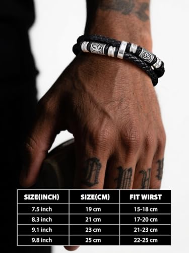 Bestyle Genuine Men Leather Bracelets Fashion Stainless Steel Celtic Beaded Wristband for Men, Size 7.5/8.3/9.1/9.8Inch Men Bracelet, Message Card Offered - style: 5.To My Grandson Message Card