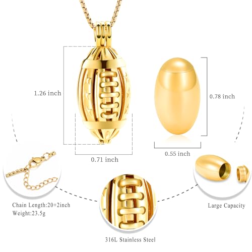 Oinsi American Football Cremation Locket Necklace For Ashes Of Loved Ones Stainless Steel Memorial Urn Jewelry Women Men Keepsake Fashion Necklace - color: All Gold