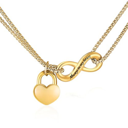 XIUDA Infinity Urn Necklace for Human Ashes Always in My Heart Cremation Necklace Stainless Steel Memorial Ash Jewelry for Women - color: Gold