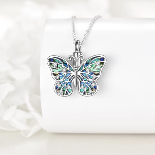Butterfly/Dragonfly/Pet Paw/Tree of Life/Maple Leaf/Cross Urn Necklace for Ashes 925 Sterling Silver Cremation Pendant Jewelry Gifts for Women Mom - color: Butterfly