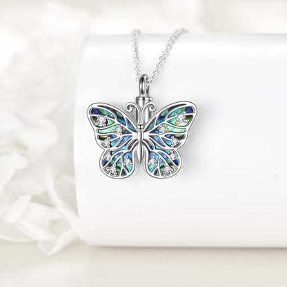 Butterfly/Dragonfly/Pet Paw/Tree of Life/Maple Leaf/Cross Urn Necklace for Ashes 925 Sterling Silver Cremation Pendant Jewelry Gifts for Women Mom - color: Butterfly