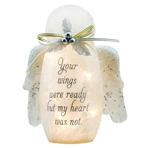 Your Wings were Ready Sympathy Lighted Glass Angel 7.5"" x 5.1"" x 3.1"" Memorial, Inspirational, White, BRV8284