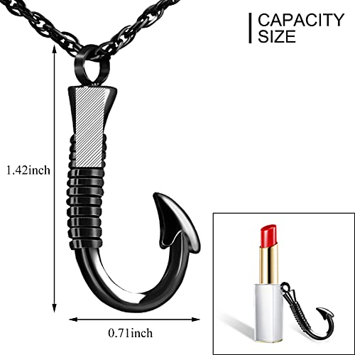 abooxiu Fishing Heart Hook Urn Necklace for Ashes Fish Heart Hook Stainless Steel Cremation Jewelry - Black - color: Black, style: Engraving