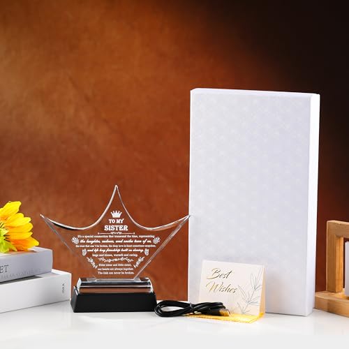 Sisters Gifts from Sister - Crown Crystal Engraved Keepsake with Led Base - Big Bestie Present for Girls Soul Gifts for Women - Best Unique Birthday Sister Gifts On Christamas Mothers Valentines - style: Sister-crown+led light