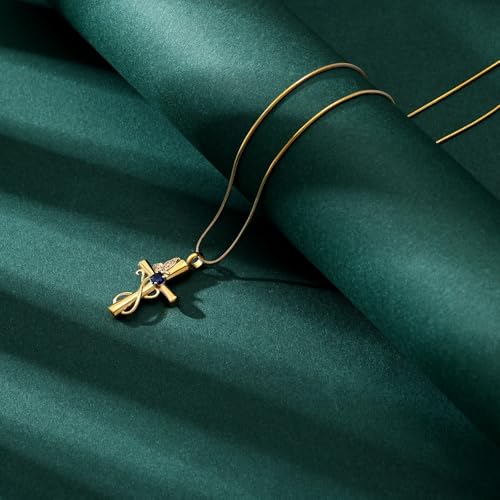 Butterfly Cross Cremation Jewelry Urn Necklaces Cross Butterfly Urn Necklaces for Ashes Memorial Keepsake Pendant for Women Men Gifts With Funnel Kit & Bag - color: Gold+Blue