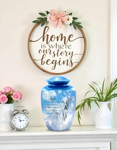 Guardian Angel Cremation Urn – Elegant Blue Adult Urn for Human Ashes – Heavenly Angel Funeral Urn for Men and Women – Large Memorial Urn Holds Up to 210 lbs with Velvet Bag (Large)