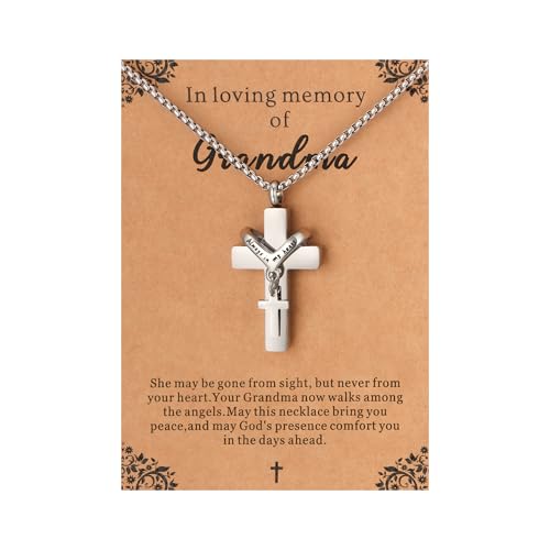 Cremation Cross Necklace for Ashes Cross Urns Locket Pendant Ashes Holder Stainless Steel Memorial Jewelry - style: Miss You Grandma