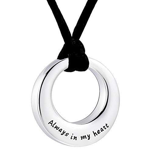 Urn Necklaces for Ashes "Always in My Heart" Ashes Necklace Cremation Jewelry Keepsake Holder Memorial Necklace - color: Silver