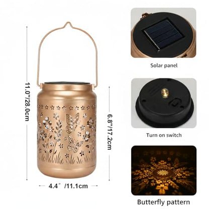 Lyeasw Garden Decor Butterfly Solar Lanterns Waterproof, Christmas Garden Gifts for Women Mom Grandma, Hanging Solar Lights for Outside, Metal Outdoor Decorations for Patio, Yard, Pathway(Bronze) - style: Butterfly
