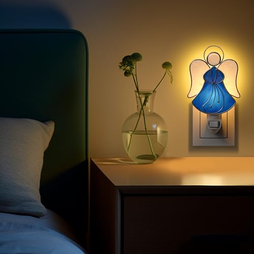 Stained Glass Blue Guardian Angel Night Lights Plug into Wall - color: Blue Angel