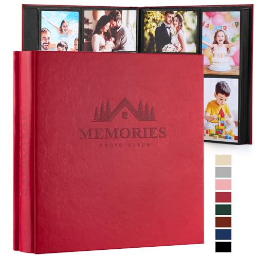 DazSpirit 4x6 Photo Album, 600 Pockets, Leather Cover, Slip-In Pages | Embossed Leather Cover, Extra-Large Memory Book for Wedding, Baby, Anniversary and Family Photos, Red - color: Red