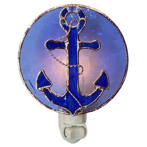 Gift Essentials Blue Anchor Plug-in Night Light - Stained Glass Nightlight | Blue Anchor Stained Glass Plug-in Nightlight with On/Off Rocker Switch. Includes One 4-Watt Replaceable Warm-Glow Bulb. - color: Anchor