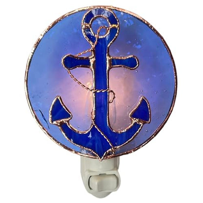 Gift Essentials Blue Anchor Plug-in Night Light - Stained Glass Nightlight | Blue Anchor Stained Glass Plug-in Nightlight with On/Off Rocker Switch. Includes One 4-Watt Replaceable Warm-Glow Bulb. - color: Anchor