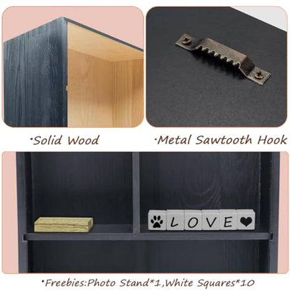Solid Wood Pet Memorial Shadow Box Frame with Shelves | Deep Pet Memory Box for Dogs or Cats Paw print 4x6" Photo Frame Keepsake as Loss Remembrance-Black