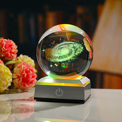 3.15'' 3D Galaxy Crystal Ball Science Universe Gifts with Light Lamp - color: Galaxy