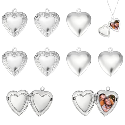 UNICRAFTALE 20Pcs 22.5mm Stainless Steel Photo Pendants Heart Locket Pendants Heart Memory Locket Charms Metal Hearts Charms Photo Lockets Necklace Pendant for Jewelry Making Charms