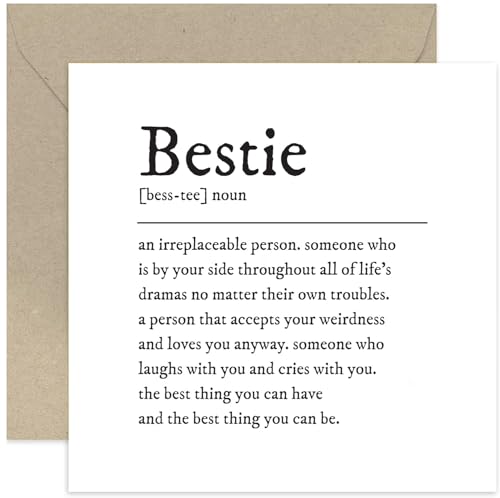 Old English Co. Bestie Definition Card for Her - Funny Best Friend Birthday Card - Thank You Card for Best Friend - Thinking of You Sympathy Card for BFF | Blank Inside Envelope