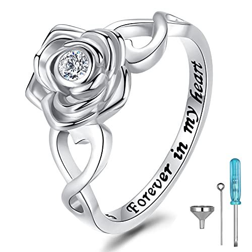 Rose Flower Cremation Urn Ring Holds Loved Ones Ashes 925 Sterling Silver Cremation Keepsake Ring Jewelry for Women Mom - style: rose cremation ring