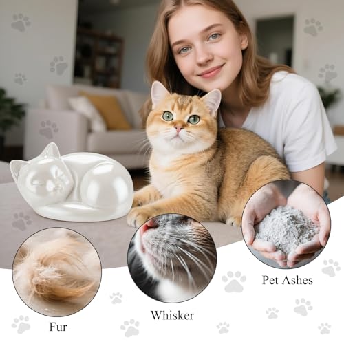abooxiu Pet Urn for Cats Small Urn for Pet Ashes Sleeping Kitty Cat Urns for Ashes Pet Cremation Keepsake Funeral Urns Ceramic Mini Urns for Ashes Pet Memorial Sympathy Gifts for Loss of Cats