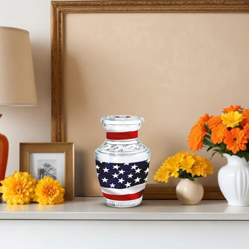 American Flag Urns for Human Ashes Adult Male & Female, Small Keepsake urn for Human Ashes Adult Women, Mini Cremation Urns 3Inch - color: Memorial American Flag