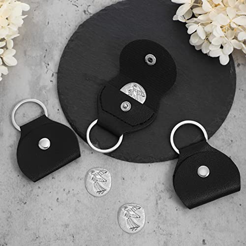 5 Sets Guardian Gift Angel Coins Inspirational Always with You Angel Coin Pocket Token Relationship Keepsake Double Sided Memorial Tokens with Leather Keychain for Prayer Family Friends - size: Medium