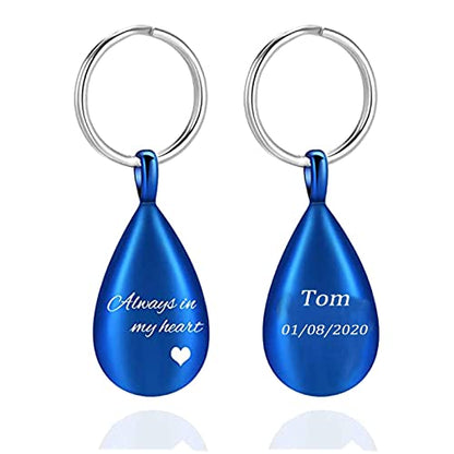 Yinplsmemory Cremation Keychain for Ashes Always In My Heart Urn Locket Cremation Jewelry Teardrop Memorial Keepsake Keychain - color: Customize