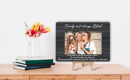 Best Friend Picture Frame, Family Isn't Always Blood Friends Picture Frame, Rustic Black Family Photo Frames, Bestie Birthday Graduation Friendship Gifts Ideas, Home Office Tabletop Decor-f05 - size: Family Isn't Always Blood-05
