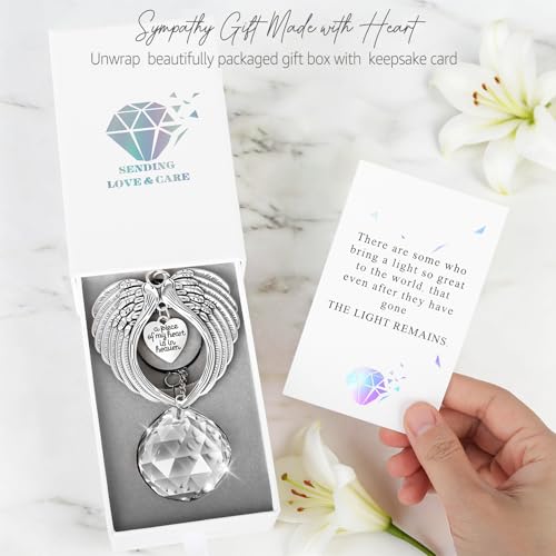 Memorial Sympathy Gifts for Loss of Loved One, Memorial Crystal Suncatcher | Heart-Wings Suncatcher for Mother Remembrance, Miscarriage & Bereavement Grief Gift Ideas for Loss of Mom Dad Husband Baby