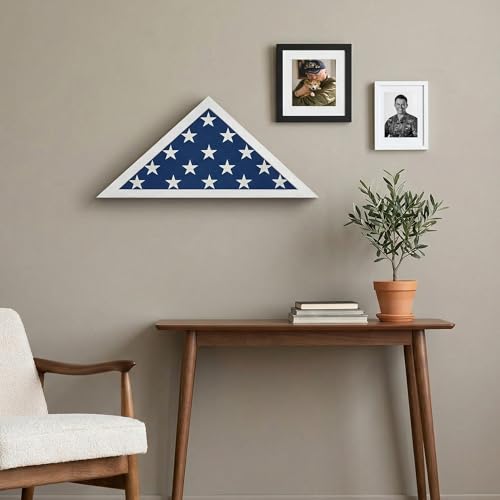 Americanflat Large Flag Display Case for Folded 5x9.5' Burial Flags - Engineered Wood Display Box for Wall or Tabletop - Silhouette Collection - White - color: White, style: 5x9.5 Burial Flag