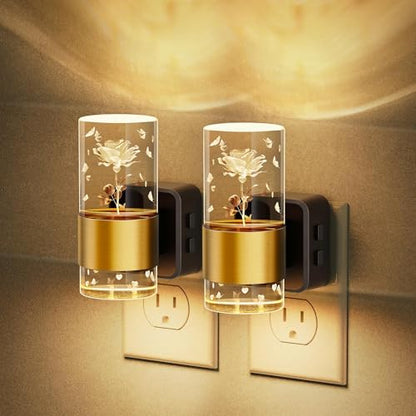JandCase Night Lights Plug into Wall, 2 Pack Rose Carved Night Light, Girls - color: Gold-Rose, size: 2 Pack