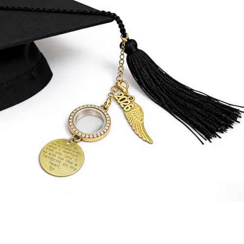 2026 Graduation Tassel Charm Photo Frame with Angel Wings, Gold - color: Gold