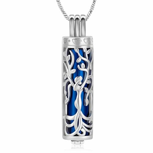 Yinplsmemory Tree of Life Cremation Jewelry Urn Necklace for Women - color: Blue