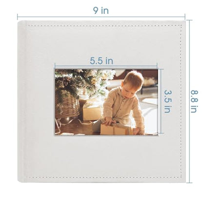 Photo Album Hold 200 4x6 Photos with Front Window for DIY (Cream) | Memo Writing Space,Suede Faux Leather Picture Albums, Picture Book 200 Pockets Fits 4x6 Photo, Travel Wedding Memories - color: Cream